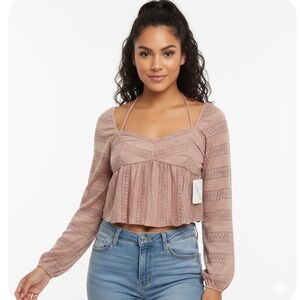 Elegant Dusty Pink Long Sleeve Crop Top